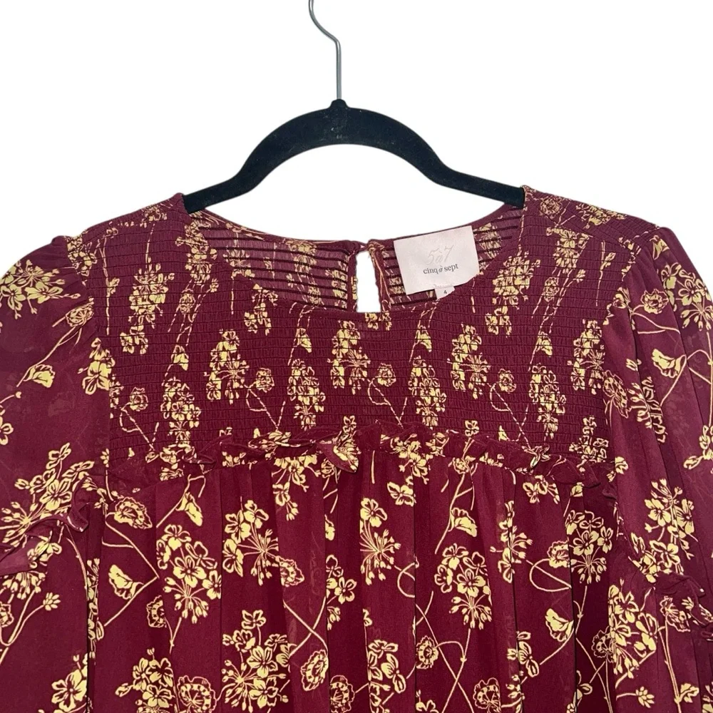 Cinq A Sept Zola Floral Print Chiffon Dress In Merlot/Starfruit